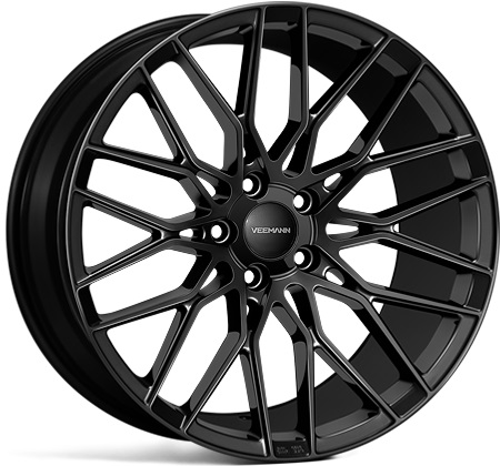 NEW 18" VEEMANN V-FS34 ALLOY WHEELS IN GLOSS BLACK WITH WIDER 9" REARS
